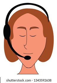 Female operatior with headphones simple vector illustration on white background 