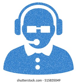 Female Operator grainy textured icon for overlay watermark stamps. Flat symbol with scratched texture. Dotted vector cobalt ink rubber seal stamp with grunge design on a white background.