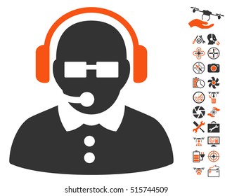 Female Operator icon with bonus airdrone service images. Vector illustration style is flat iconic symbols on white background.