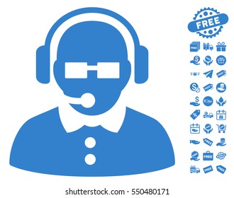 Female Operator icon with free bonus pictures. Vector illustration style is flat iconic symbols, cobalt color, white background.