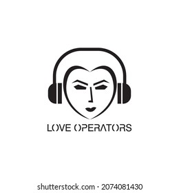female operator logo template love face illustration vector design