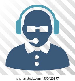 Female Operator vector icon. Illustration style is flat iconic bicolor cyan and blue symbol on a hatched transparent background.
