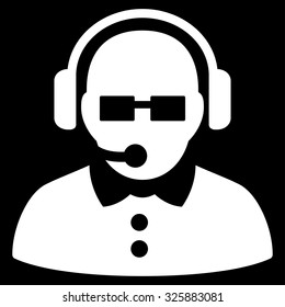 Female Operator vector icon. Style is flat symbol, white color, rounded angles, black background.