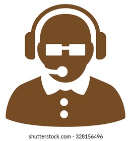 Female Operator vector icon. Style is flat symbol, brown color, rounded angles, white background.