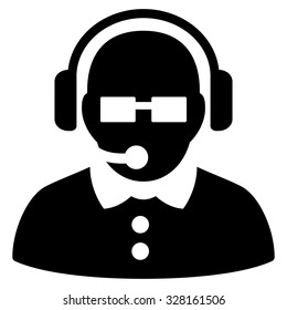 Female Operator vector icon. Style is flat symbol, black color, rounded angles, white background.