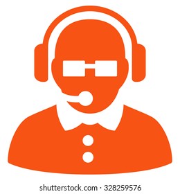 Female Operator vector icon. Style is flat symbol, orange color, rounded angles, white background.