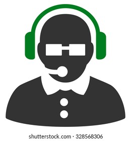 Female Operator vector icon. Style is bicolor flat symbol, green and gray colors, rounded angles, white background.
