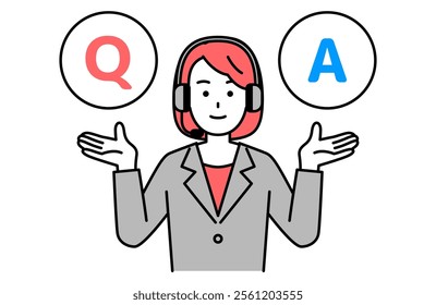 Female operator wearing a headset accepting Q and A