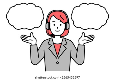Female operator wearing a headset offering two options