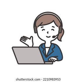 A female operator who wears a headset and faces the computer and prompts