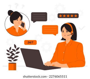 Female operators talking with customers at the call center illustration