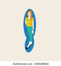 female orange haired teenager style with black shoes design graphic backgrounds print vector illustration