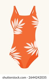 Female orange swimsuit. Clothes for vacation, summer, swimming, recreation. Vector element for design.