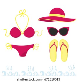 Female outfit for a holiday at sea. Set of clothes for the beach