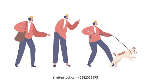 Female Owner Character and Dog Pulling Leash, Common Behavior Problem Where A Dog Tugs And Strains, Vector Illustration