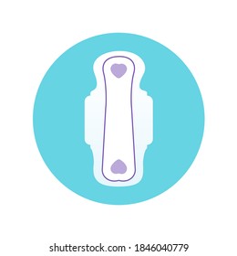 Almohadilla hembra Icono aislado vector en diseño plano Almohadilla menstrual con patrón púrpura en círculo azul claro