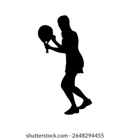 Female Padel Player Ready to Strike, Silhouette of Woman in Paddle Tennis Stance