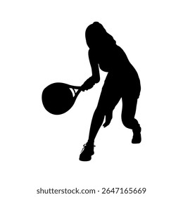 Female Padel Player Returning Shot in Silhouette, Woman in Action Pose with Padel Racket Silhouette Style