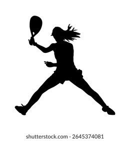 Female Padel Player Silhouette in Dynamic Jump Pose, Athletic Woman Playing Padel in Action Silhouette