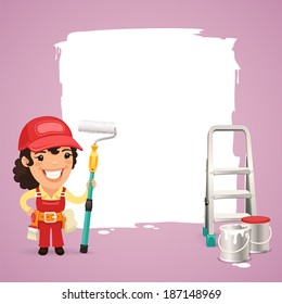 Female Painter With Text Box In the EPS file, each element is grouped separately.
