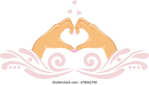 Female palms in the shape of heart. Icon for design. Vector