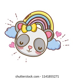 female panda head with rainbow and clouds