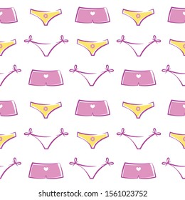 Female panties seamless pattern on the white background. Vector