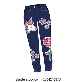 female pants in jean with set patchs