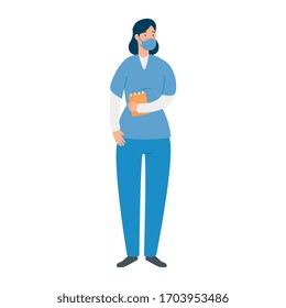 female paramedic with face mask isolated icon vector illustration design