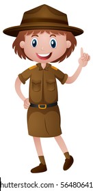Female Park Ranger In Brown Uniform Illustration