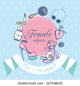 female parts and items creating an image on the round frame