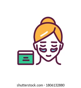 Female with patches under the eyes line color icon. Skin care. Get rid of wrinkles, puffs, dark circles.Isolated vector element. Outline pictogram for web page, mobile app, promo.