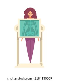 Female patient during xray medical diagnostics flat vector illustration