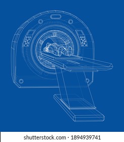 Female Patient Lying on a CT or MRI Scan. Wire-frame style. Vector 3d rendering svg