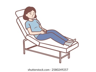 female patient rest in clinic, monitored with electronic devices. Healthcare and medicine. Hand drawn style vector design illustrations.
