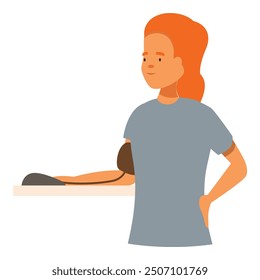Paciente femenina está esperando mientras se le mide la presión arterial