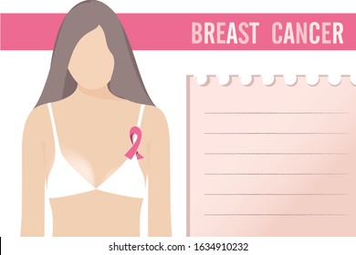 Female patient wearing bra showing breast not same size because Mastectomy World Breast Cancer Day concept vector