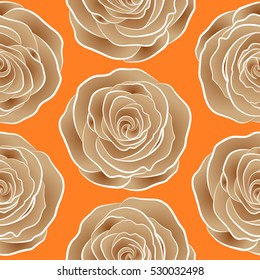 Female pattern. Seamless pattern with orange, brown and beige flowers watercolor. Gentle colors. Handmade.
