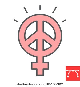 Female peace color line icon, sexism and feminism, me too sign vector graphics, editable stroke filled outline icon, eps 10