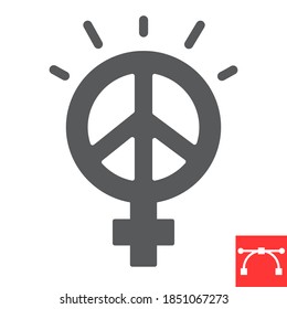 Female peace glyph icon, sexism and feminism, me too sign vector graphics, editable stroke solid icon, eps 10