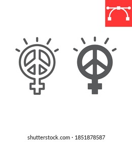 Female peace line and glyph icon, sexism and feminism, me too sign vector graphics, editable stroke linear icon, eps 10