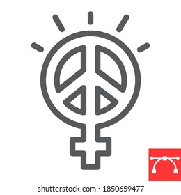 Female peace line icon, sexism and feminism, me too sign vector graphics, editable stroke linear icon, eps 10