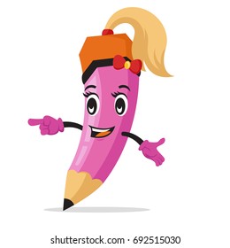 female pencil mascot character