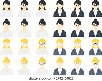 Female person icon illustration set.