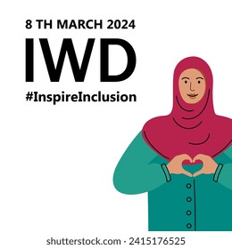 Female person is showing sign of heart with their hands. Inspire Inclusion is campaign theme of International Women's Day 2024. #InspireInclusion