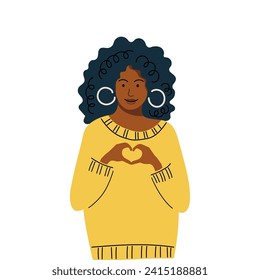 Female person is showing sign of heart with their hands. Inspire Inclusion is campaign theme of International Women's Day 2024. #InspireInclusion