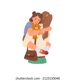 Female Personage Cuddling Daughter Isolated Mother With Kid On Hands. Vector Motherhood And Childhood, Deep Feelings And Love Towards Family Members. Mommy And Child Embracing, Flat Cartoon Characters