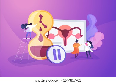 Female Personal Health Concern, Worry. Woman Getting Checked By Doctors. Menopause, Women Climacteric, Hormone Replacement Therapy Concept. Vector Isolated Concept Creative Illustration