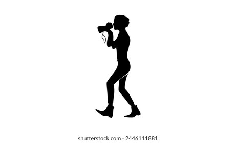 female photographer, Paparazzi, black isolated silhouette