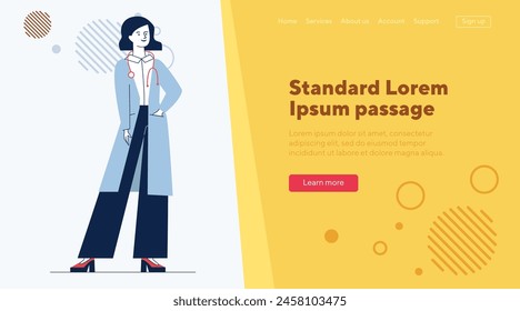 Female physician with stethoscope. Doctor in white coat flat vector illustration. Consultation, clinic, medical checkup concept for banner, website design or landing web page